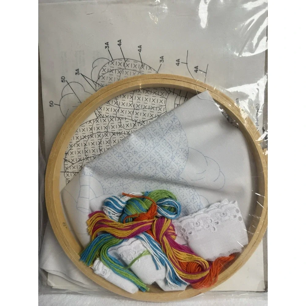 Counted Cross Stitch Kit Colortex Hot Air Balloon Vintage‎ Lace Hoop NOS